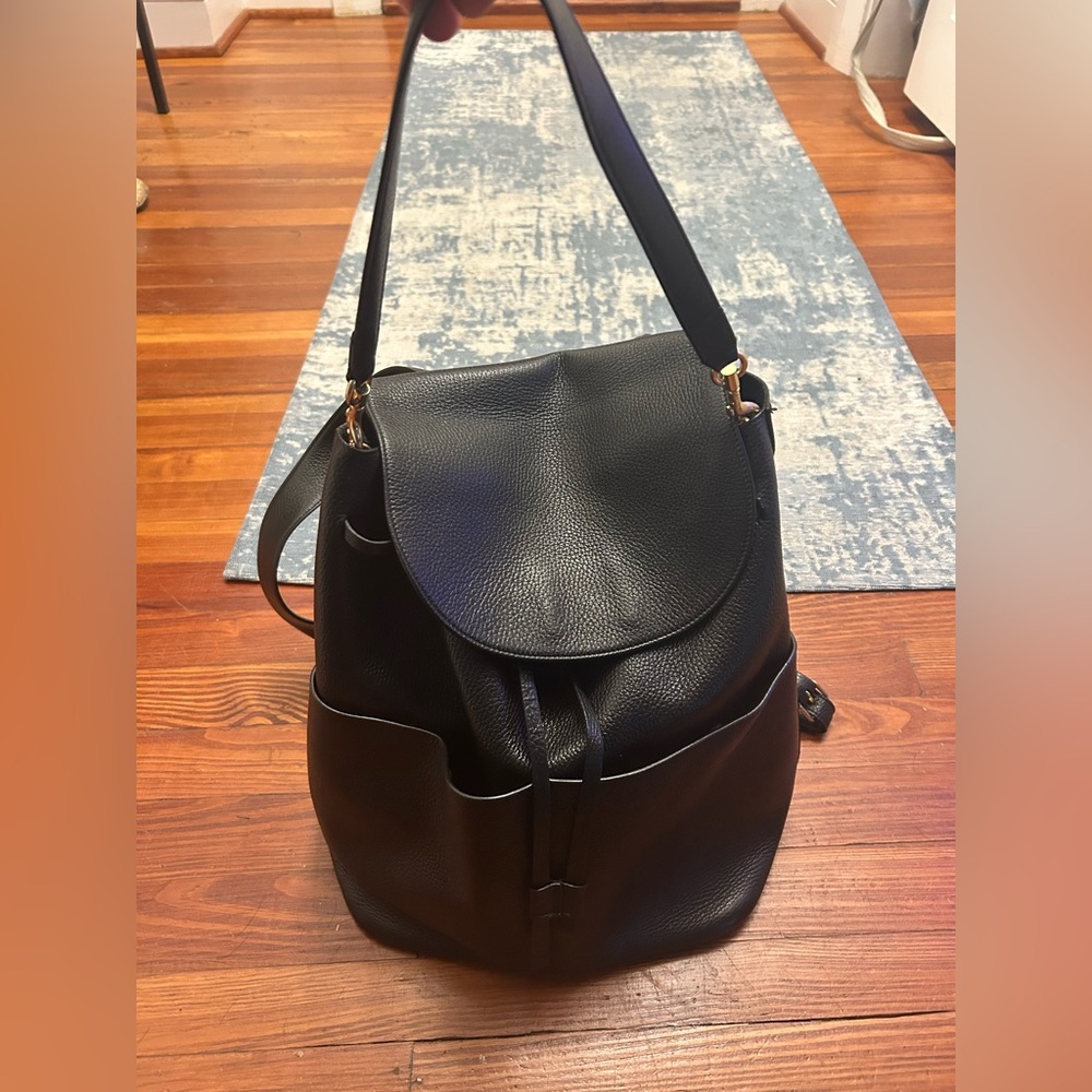 Cuyana large leather backpack, pebble black